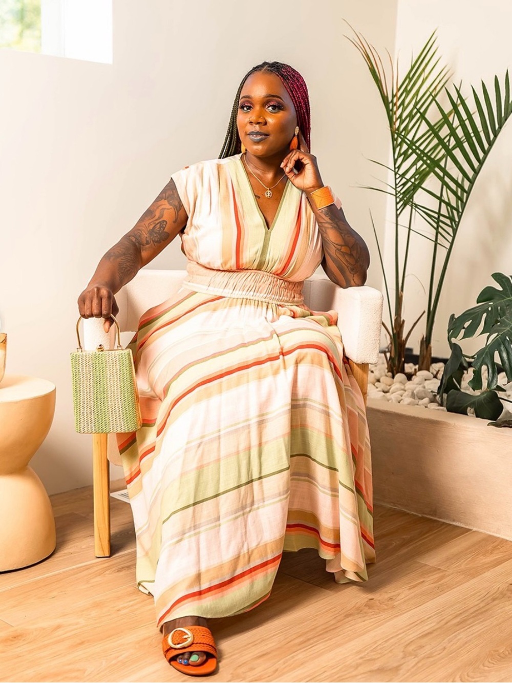 Mason Tara Striped V-Neck Maxi Dress in Pastel Stripe